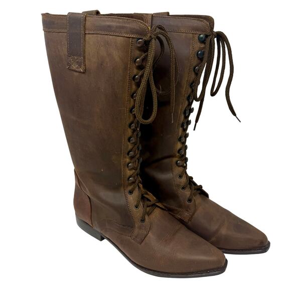 Seychelles Lace-Up Boots Brown Leather Riding Distressed Western Equestrian 9 - Picture 1 of 8